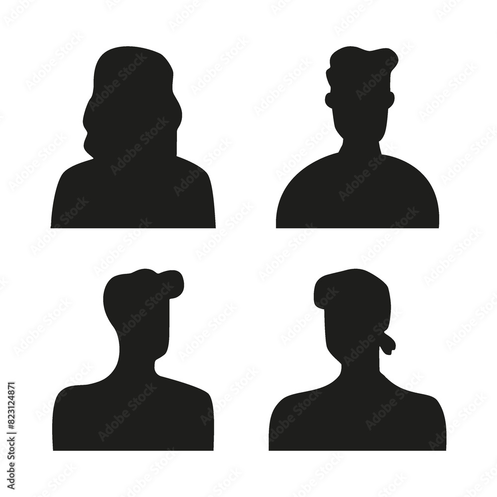 Flat illustration in black color. Avatar, user profile, person icon, profile picture. Suitable for social media profiles, icons, screensavers and as a template... Flat illustration in black color. Avatar, user profile, person icon, profile picture. Suitable for social media profiles, icons, screensavers and as a template...