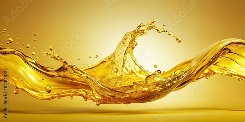 Shiny yellow liquid splashing in a dynamic wave pattern photo