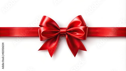 Decorative red ribbon bow with vertical border for festive banner photo