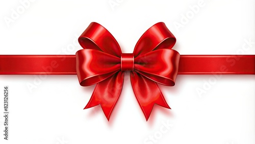 Decorative red ribbon bow with vertical border for festive banner photo