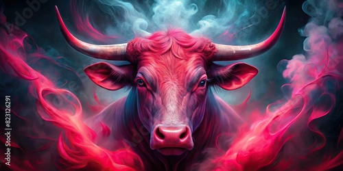 Digital artwork of a red and pink bull with ethereal smoke eyes reminiscent of the Taurus constellation