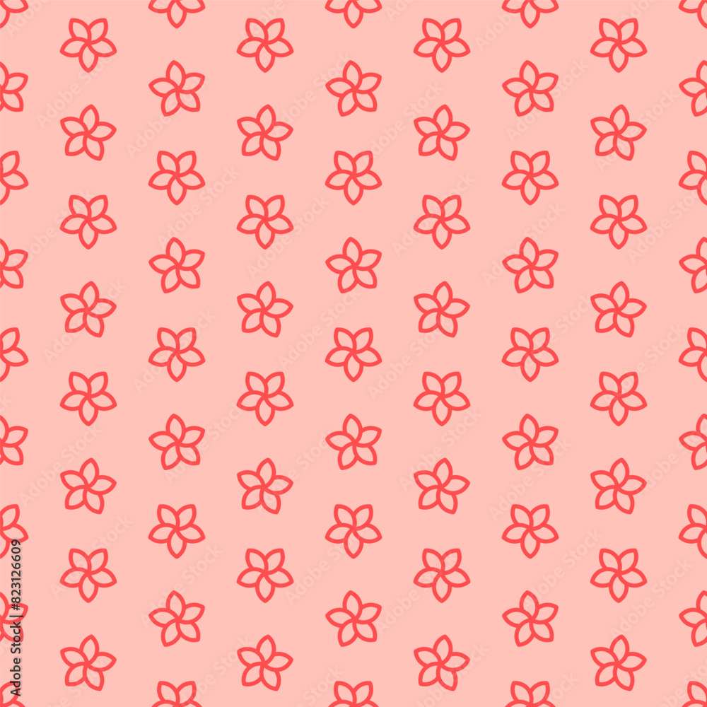 Pink seamless pattern with outline flowers