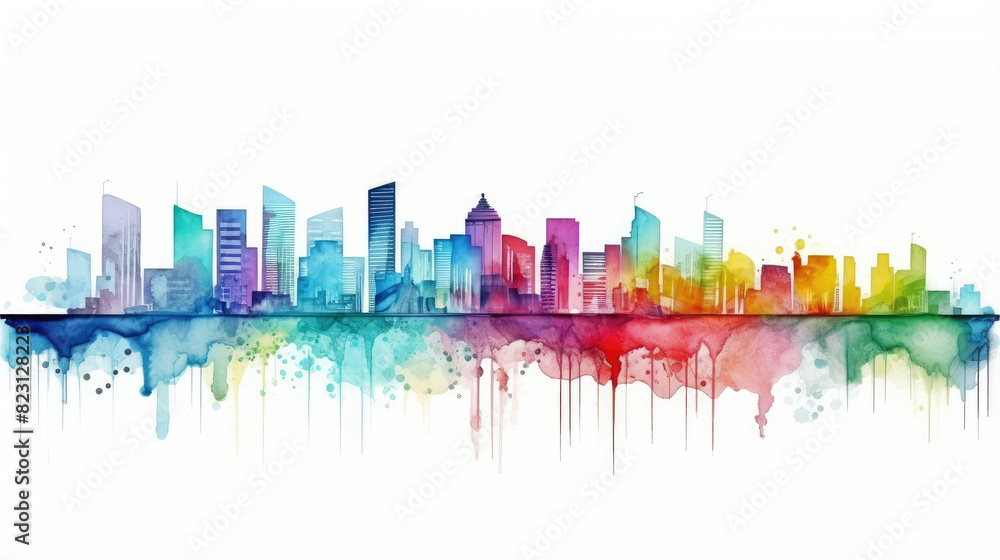 Obraz premium Vibrant Watercolor Skyline Reflection Artwork