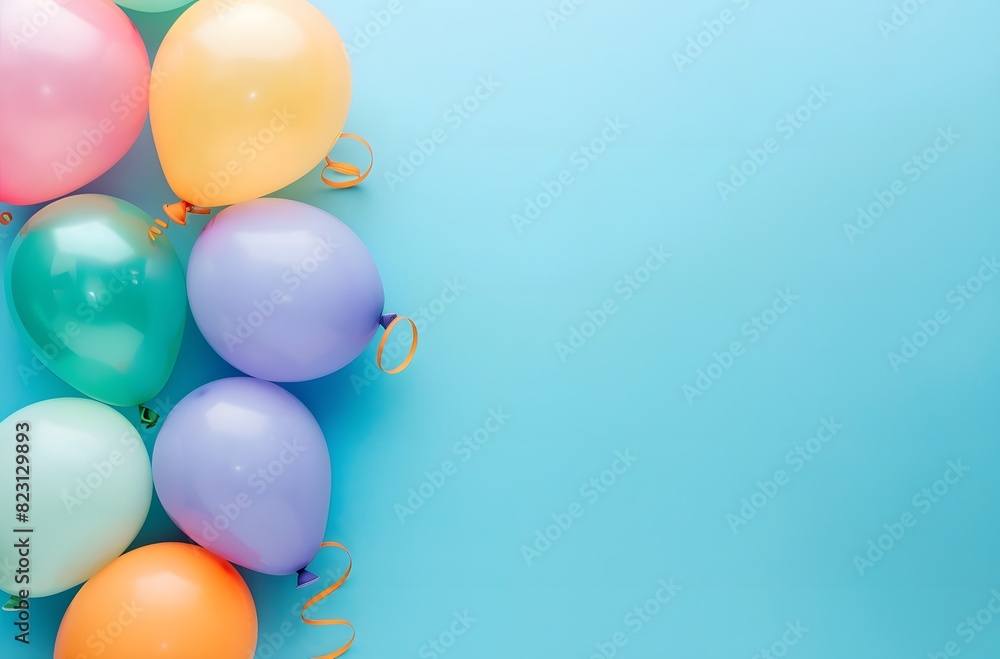 Colorful Balloons with Copy Space on Blue Background