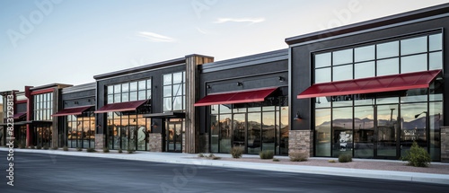 Row of Modern Commercial Buildings in Evening Light