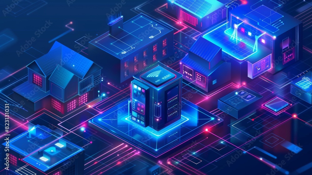 The concept of a smart home isometric. System control of the Internet of Things. Development of mobile apps for monitoring appliances and security systems. Controllable automaton automated and remote The concept of a smart home isometric. System control of the Internet of Things. Development of mobile apps for monitoring appliances and security systems. Controllable automaton automated and remote
