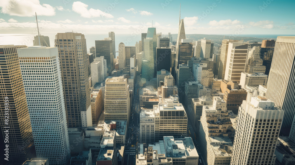 Fototapeta premium Bustling Cityscape from Above on Sunny Day