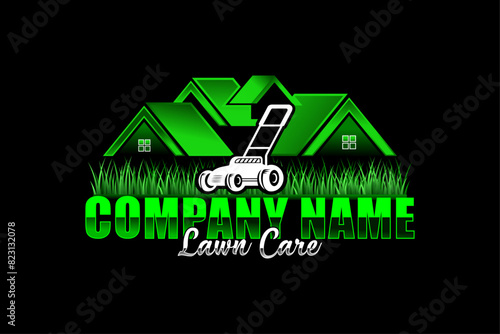 Illustration vector graphic of lawn care with Lawn mower home service black background, landscape, grass concept logo design template