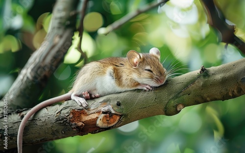 A Mouse Lounging in Relaxation on a Tree Perc