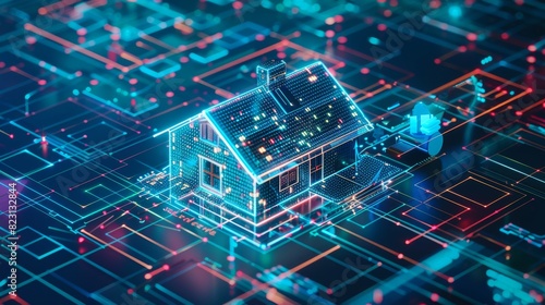 Internet of things developmet. Engineering design digital infrastructure of house, configuration scripting of devices that work with the smart home. Smart home control through 5G internet. photo