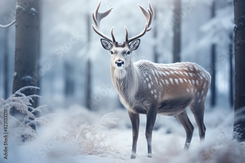 a deer standing in the snow