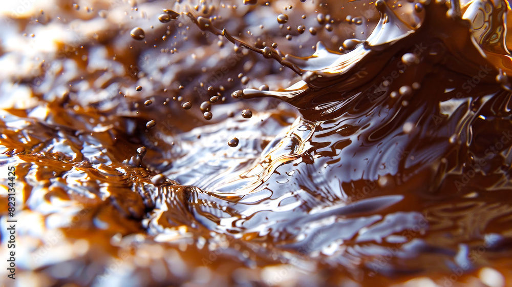 Close-up of brown liquid chocolate creating ripples and splashes. Perfect for textures, backgrounds, and abstract concepts in design. Close-up of brown liquid chocolate creating ripples and splashes. Perfect for textures, backgrounds, and abstract concepts in design.