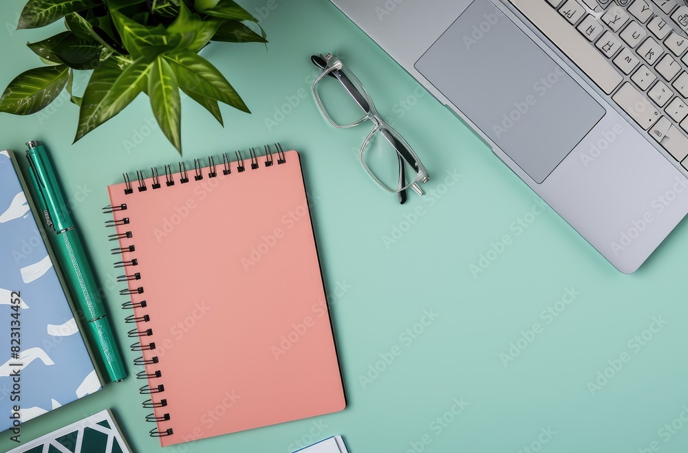 Stylish Workspace Setup with Plant and Accessories Stylish Workspace Setup with Plant and Accessories