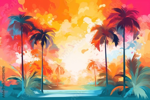 a colorful sunset with palm trees