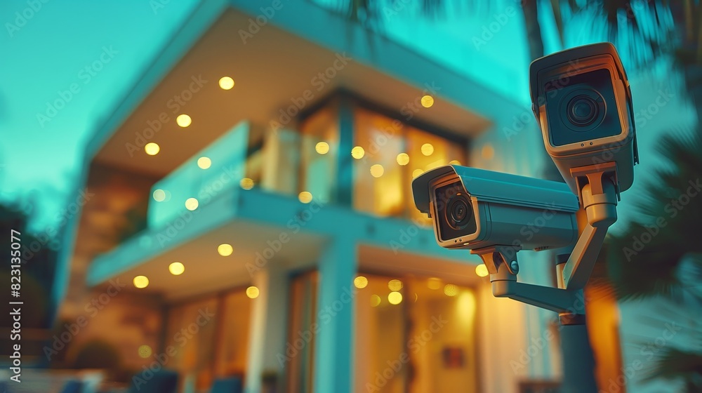 Smart security cameras monitoring a property and sending alerts to a smartphone Smart security cameras monitoring a property and sending alerts to a smartphone