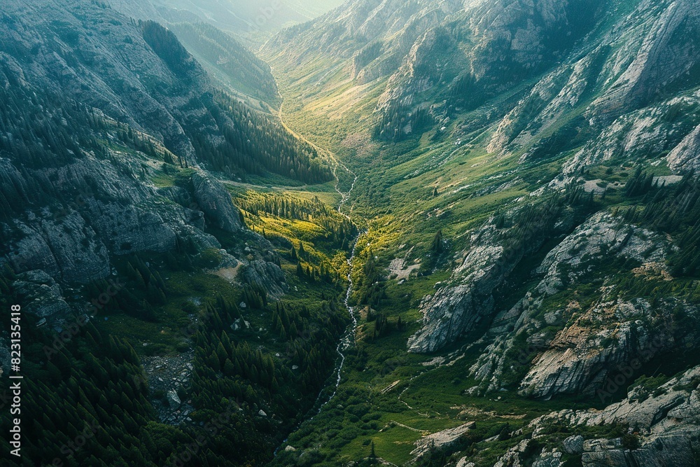 Aerial view of a mountain pass