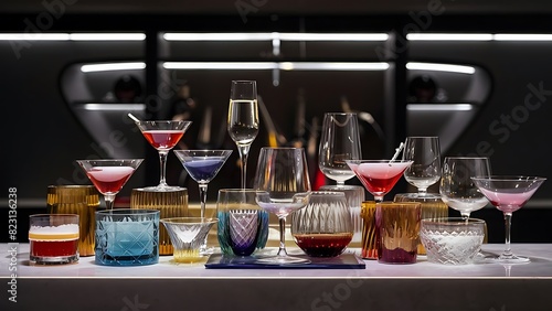 Glasses for cocktails on counter