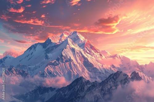The Breathtaking View of Majestic Mountain Peaks Bathed in Morning Light