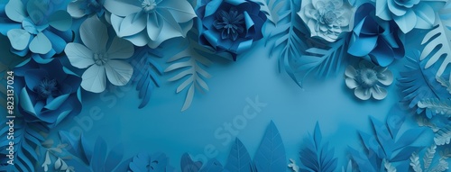 Elegant Blue Floral Paper Art Banner Design photo