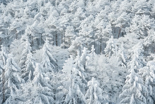 Aerial view of a snow-covered forest