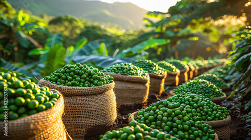 Brazilian coffee beans harvest scene photo