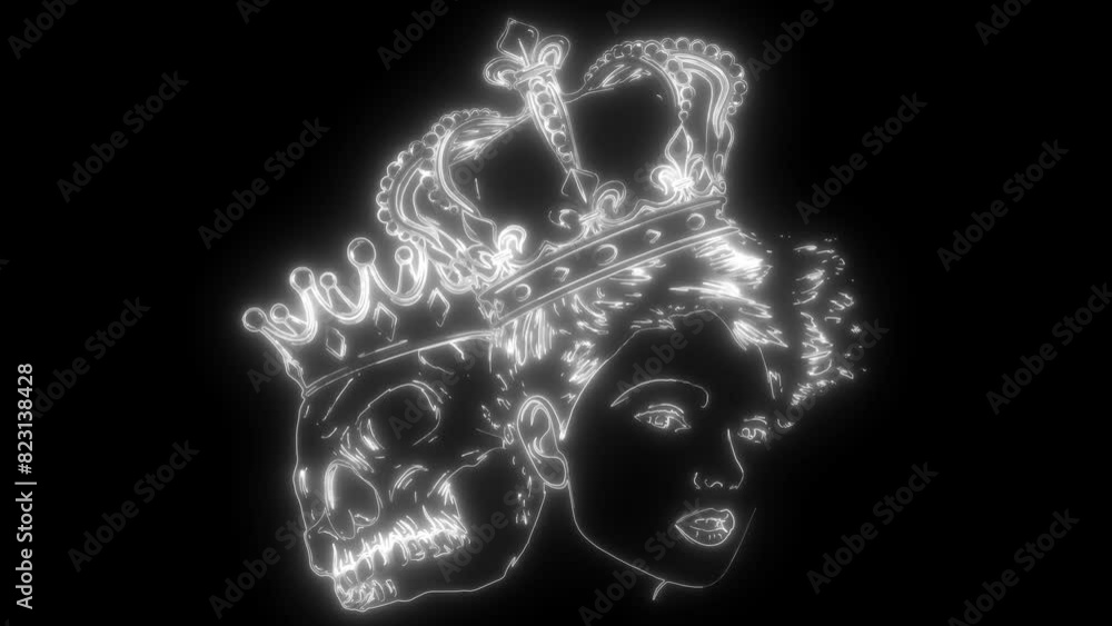 white silhouette of king skull with queen skull on black background white silhouette of king skull with queen skull on black background