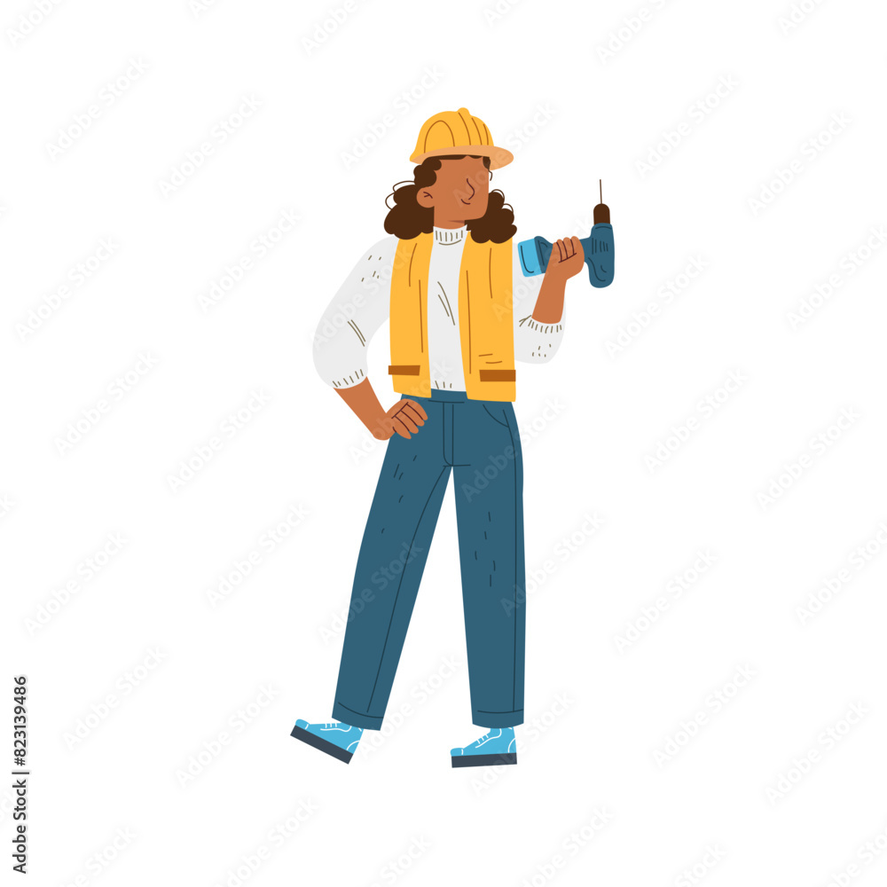 Female Engineer Holding A Drill Illustration Female Engineer Holding A Drill Illustration