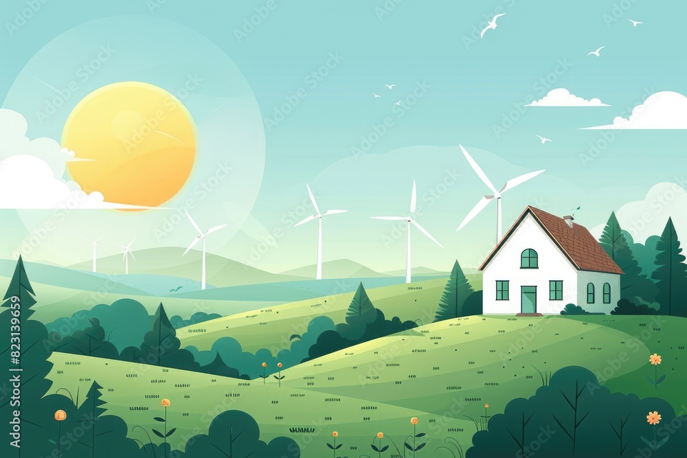 Fototapeta premium Houses and wind power, plain grasslands