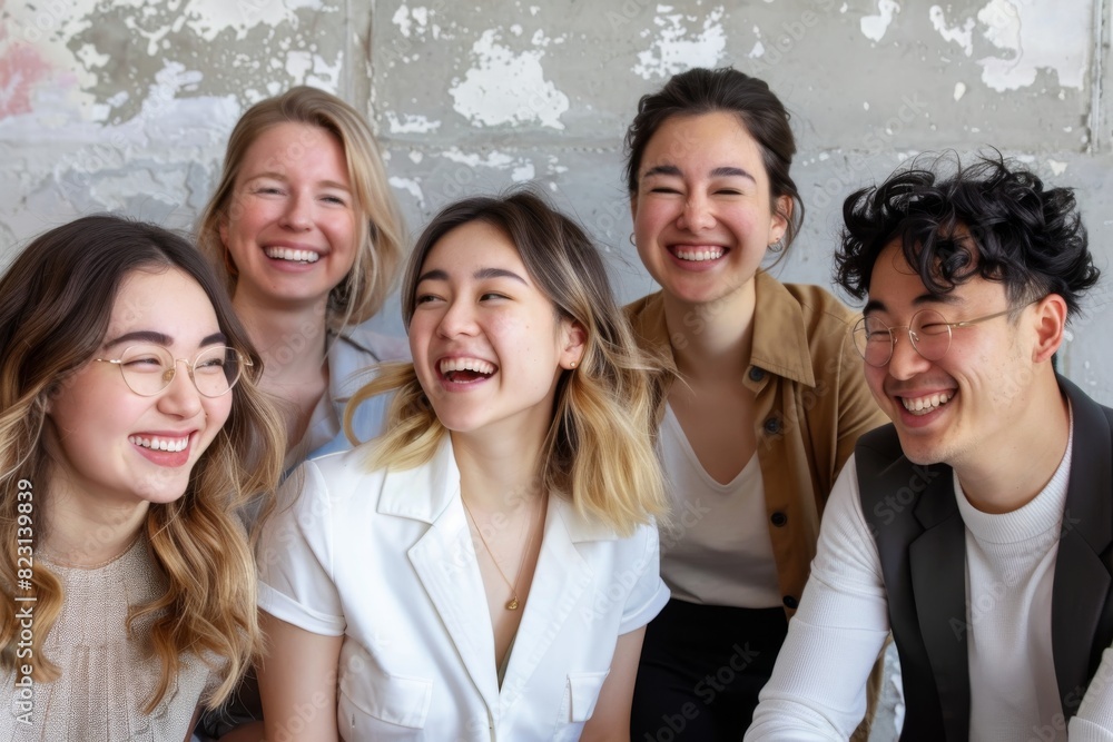 Portrait of group of young business people laughing and having fun together Portrait of group of young business people laughing and having fun together