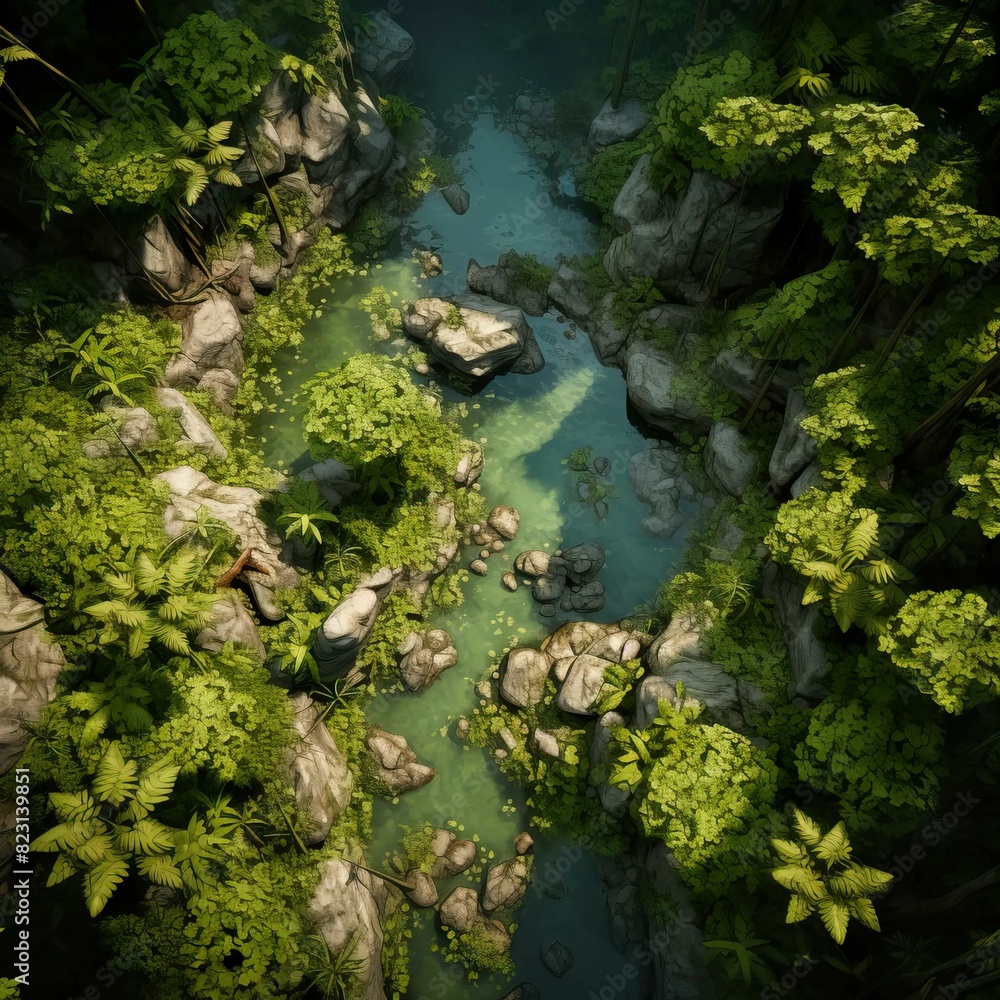 DnD Battlemap Top-down aerial view of Chult jungle. DnD Battlemap Top-down aerial view of Chult jungle.