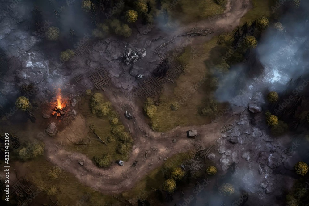 DnD Battlemap A Charred Forest: Smoky Remnants and Growth. DnD Battlemap A Charred Forest: Smoky Remnants and Growth.