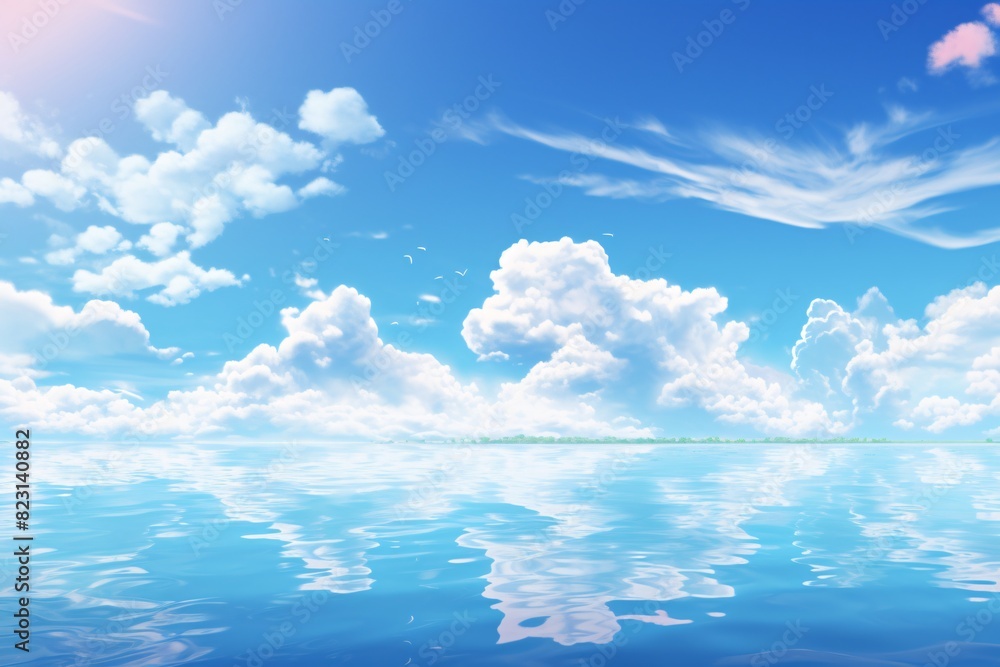 a blue sky with clouds and water