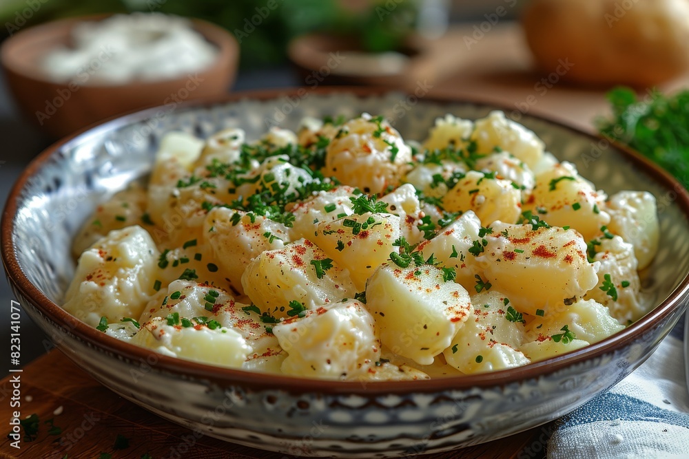 Kartoffelsalat - Creamy potato salad with herbs and a sprinkle of green onions. Kartoffelsalat - Creamy potato salad with herbs and a sprinkle of green onions.