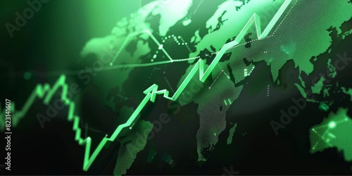 Green stock market graph rising up with digital globe background. Global Stock market rally or recovery concept.stock  cryptocurrency background  