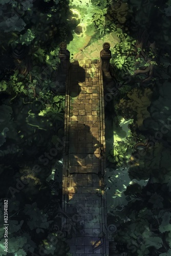 DnD Battlemap Crystal Canopy Crossway in the Forest - A Tranquil Walkway.