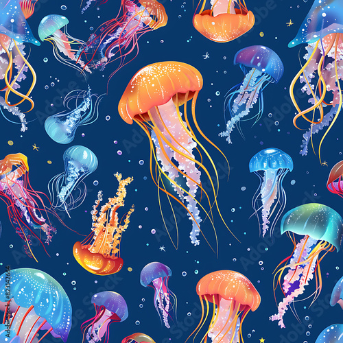 Under water Jellyfish Seamless Pattern