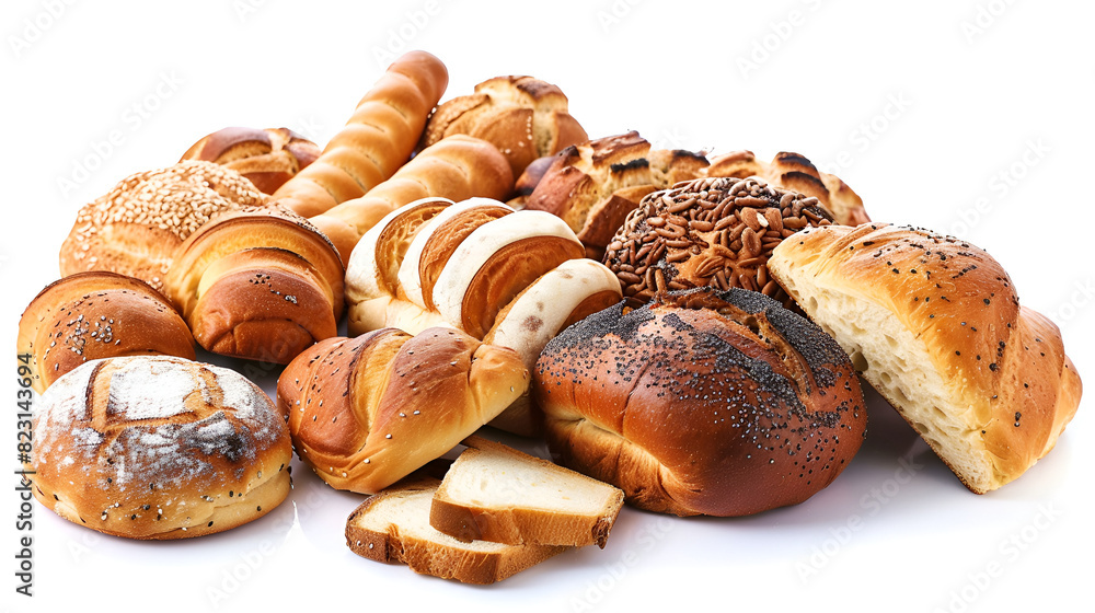 Assortment of baked bread, generative Ai
