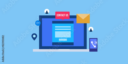 Business contact information on web, mobile app communication technology, email client message conceptual vector illustration.