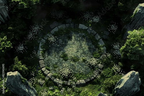 DnD Battlemap Druid Circle Battlemap Style Image  Mystical forest clearing.