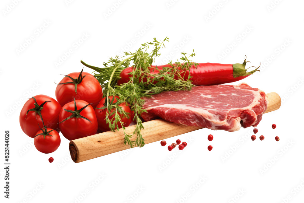 Symphony of Flavor: Vibrant Vegetables and Succulent Meat on a Wooden Cutting Board. on Transparent PNG Background. Symphony of Flavor: Vibrant Vegetables and Succulent Meat on a Wooden Cutting Board. on Transparent PNG Background.