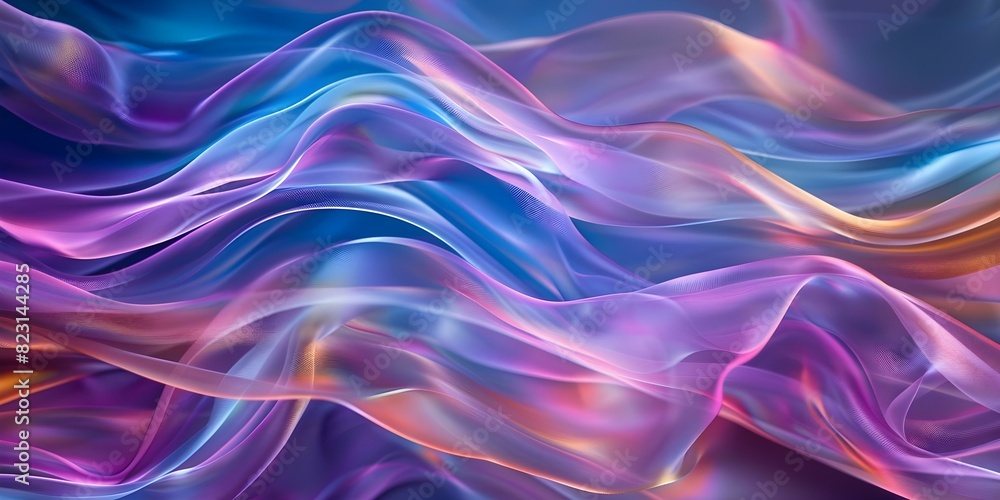 Obraz premium Colorful iridescent fabric wave on white background perfect for design or wallpaper. Concept Colorful Fabric, Iridescent Wave, White Background, Design Inspiration, Wallpaper Ideas
