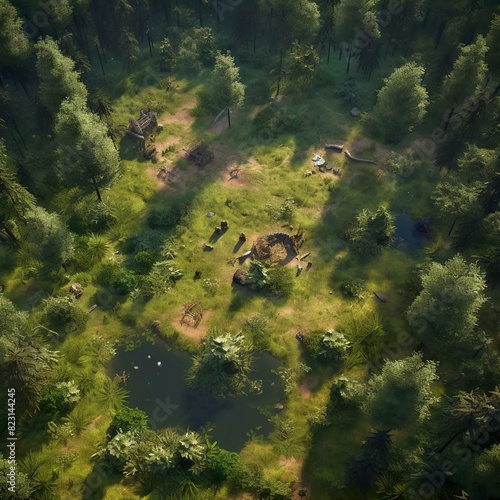 DnD Battlemap Elderwood Meadow: Aerial View in 4K Quality.