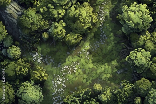 DnD Battlemap  Enchanted Forest Battlemap  shows magical landscape with paths and ruins.