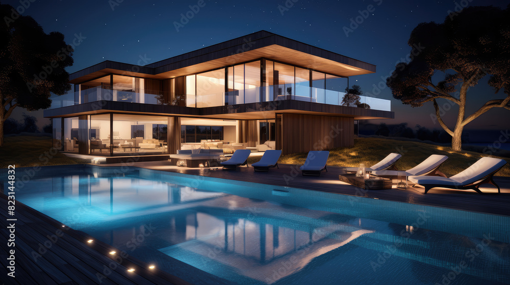 Luxurious Evening Oasis: Modern Home by the Pool Luxurious Evening Oasis: Modern Home by the Pool