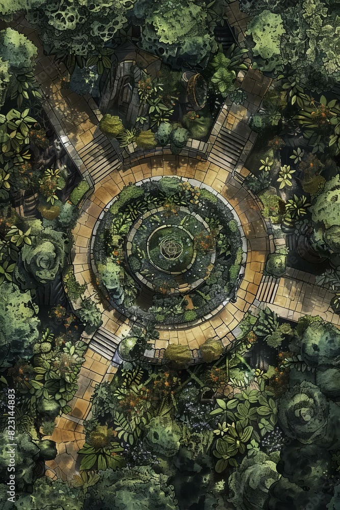 DnD Battlemap Enchanted Garden: A magical garden surrounded by nature.