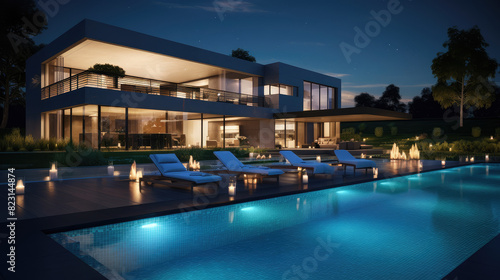 Exclusive Modern Villa with Illuminated Poolside Ambiance