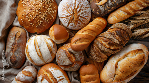 Assortment of baked bread, generative Ai