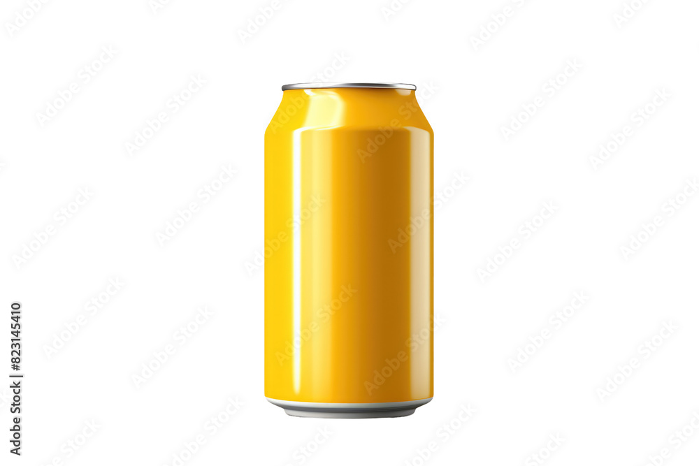 The Luminous Elixir: A Yellow Can of Fizzing Soda on a White Canvas of Calm on Transparent PNG Background. The Luminous Elixir: A Yellow Can of Fizzing Soda on a White Canvas of Calm on Transparent PNG Background.