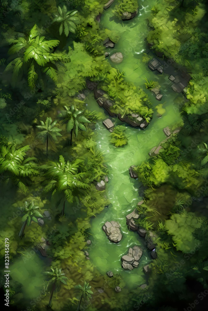 DnD Battlemap Extraterrestrial Jungle: A lush tropical forest.