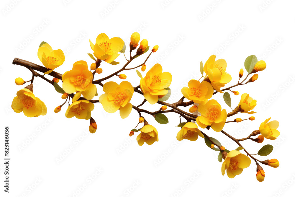 Illuminated Golden Bloom: A Branch of Sunshine and Life on Transparent PNG Background. Illuminated Golden Bloom: A Branch of Sunshine and Life on Transparent PNG Background.